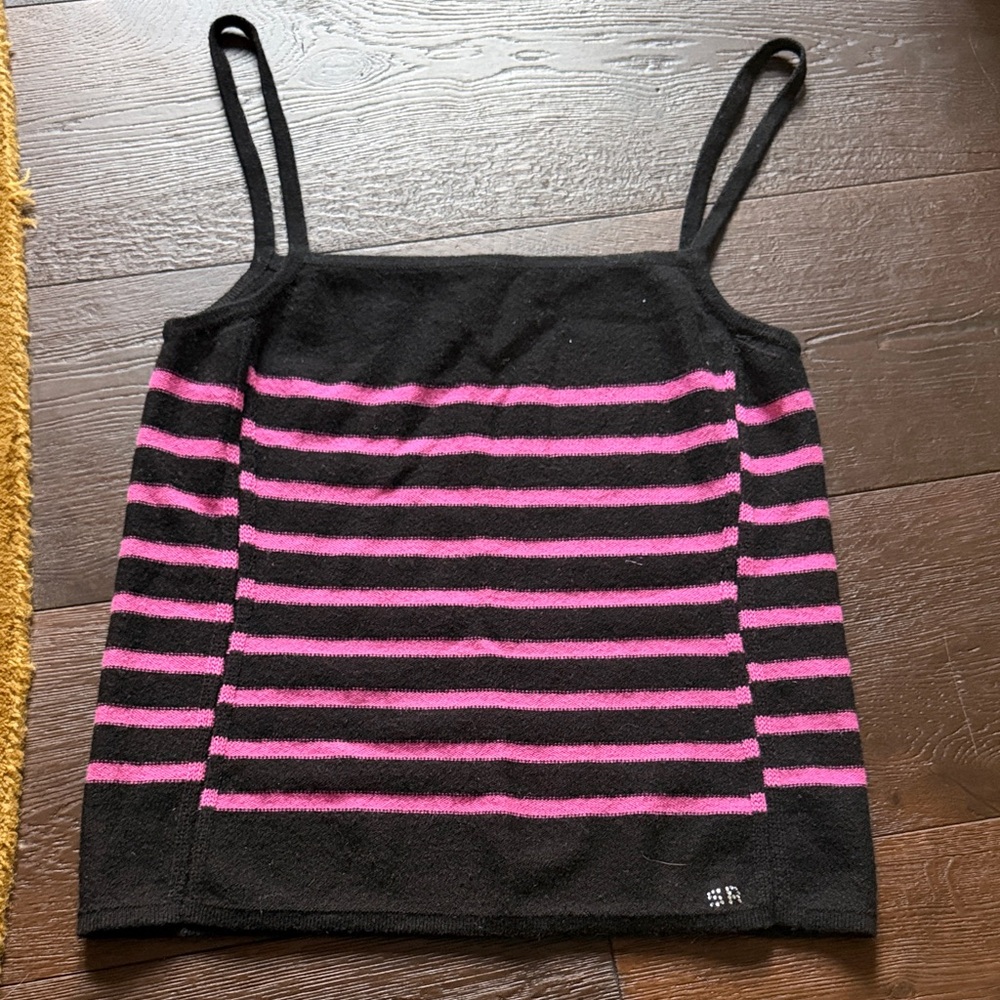 Sonia Rykiel Black and Hot Pink Striped Knit Tank
